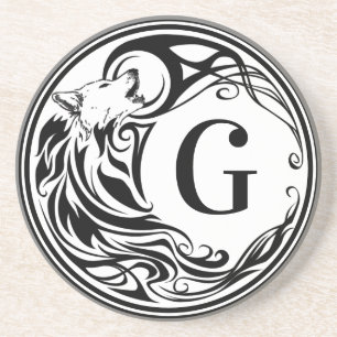 Tribal Wolf Monogram Getränkeuntersetzer