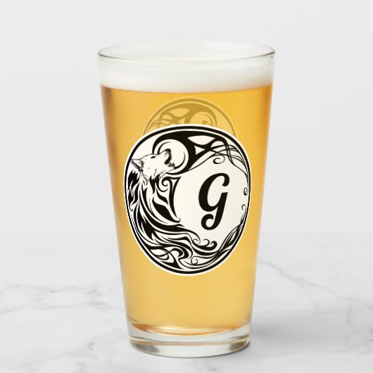 Tribal Wolf Monogram Glas (Vorne (Gefüllt))