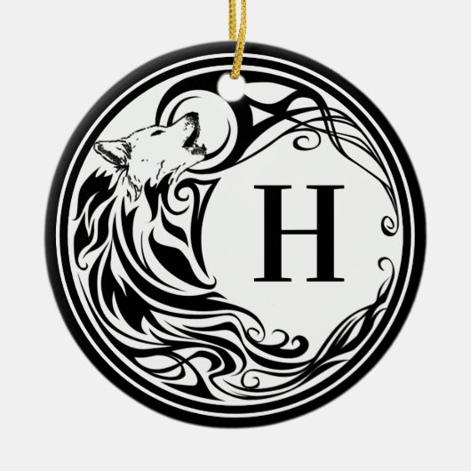 Tribal Wolf Monogram Keramik Ornament (Vorne)