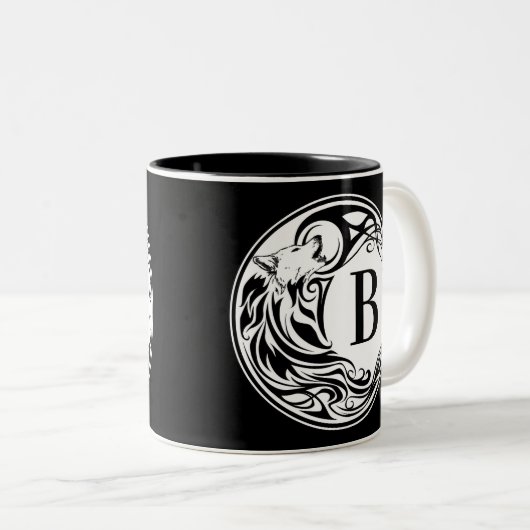 Tribal Wolf Monogram Zweifarbige Tasse (VorderseiteRechts)