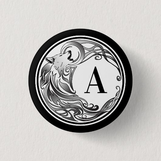 Tribal Wolf - Schattenmonogramm Button (Vorderseite)