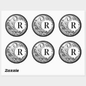 Tribal Wolf - Schattenmonogramm Runder Aufkleber (Blatt)