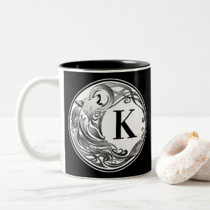 Tribal Wolf - Schattenmonogramm Zweifarbige Tasse