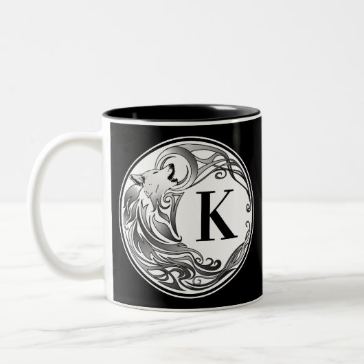 Tribal Wolf - Schattenmonogramm Zweifarbige Tasse (Links)