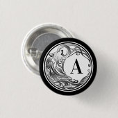 Tribal Wolf - Schattiertes Monogramm Button (Vorne & Hinten)