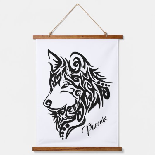 Tribal Wolf Wandteppich Mit Holzrahmen (Vorderseite)