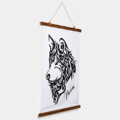 Tribal Wolf Wandteppich Mit Holzrahmen (Gewinkelt)