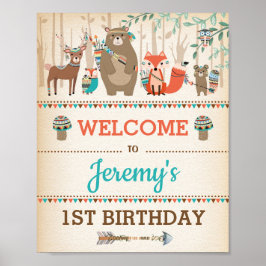 Tribal Woodland Animal 1. Geburtstag WILD 1 Party Poster