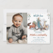 Tribal Woodland Animal Wild 1. Geburtstag Foto Einladung (Vorderseite)