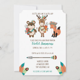 Tribal Woodland Animals Aqua Baby Shower Einladung