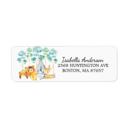Tribal Woodland Animals Baby-Dusche-Adressetikett