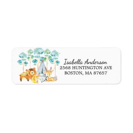 Tribal Woodland Animals Baby-Dusche-Adressetikett (Vorne)