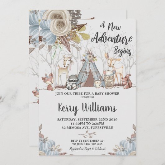 Tribal Woodland Animals Baby Shower Baby Boy Einladung (Vorne/Hinten)