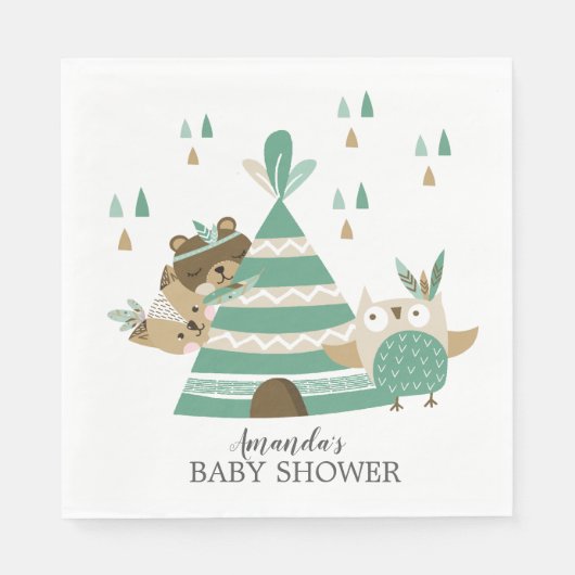 Tribal Woodland Animals Baby Showpapier Napkins Serviette (Vorderseite)