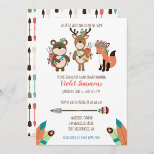 Tribal Woodland Animals Boho Baby Shower Einladung