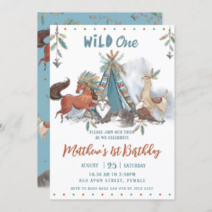 Tribal Woodland Animals Boy Wild 1 1. Geburtstag Einladung