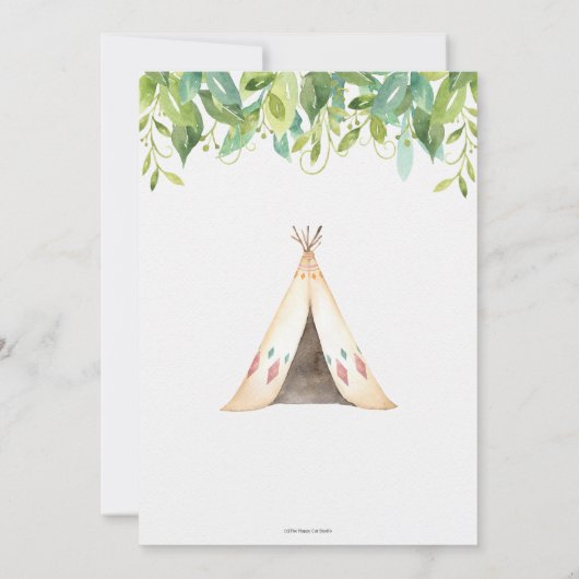 Tribal Woodland Animals Greenery Baby Shower Dankeskarte (Rückseite)