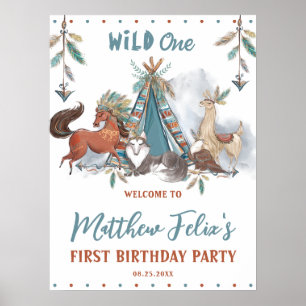 Tribal Woodland Animals Junge 1. Geburtstag Wild O Poster