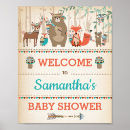 Tribal Woodland Baby Animals Wild One Willkommen Poster