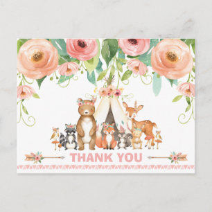 Tribal Woodland Baby Dusche Geburtstag Vielen Dank Postkarte