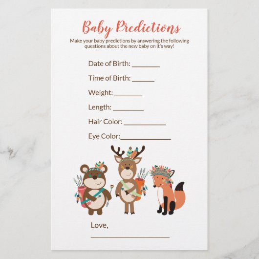 Tribal Woodland Baby Shower Predictions Game (Vorderseite)