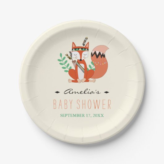 Tribal Woodland Fox Babydusche Papierplatte Pappteller (Vorderseite)