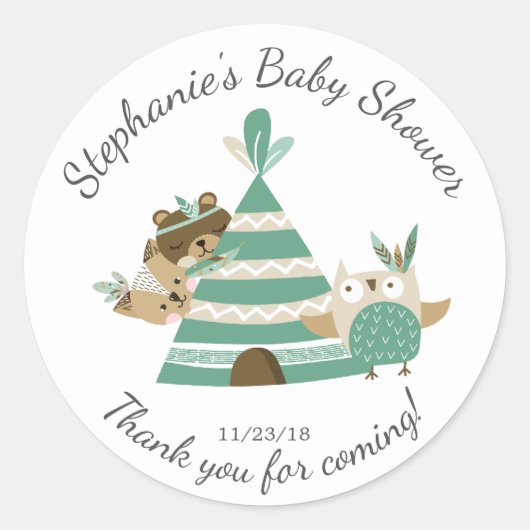 Tribal Woodland Neutral Baby Shower Sticker (Vorderseite)