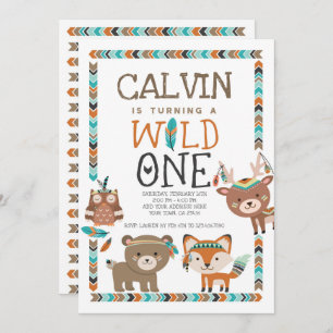 Tribal Woodland, Wild One, 1st Birthday Einladung