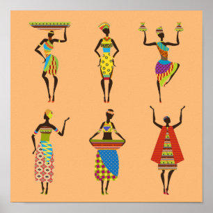Tribalafrikanische Damen in farbenfroher tradition Poster