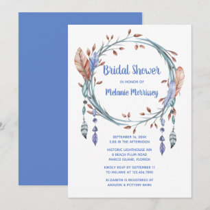 Tribale Federn Blau Boho Brautparty-Einladung Einladung