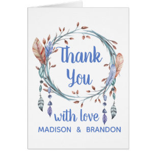 Tribale Federn Blau Boho Hochzeit Danke