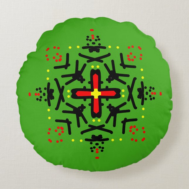 Tribale Mandala-Kunst Rundes Kissen (Vorderseite)