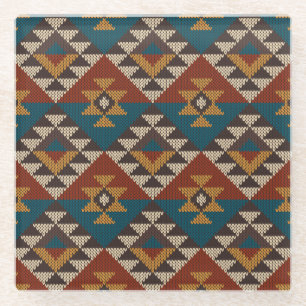 Tribales Azteken-Wollstricktextur. Glasuntersetzer