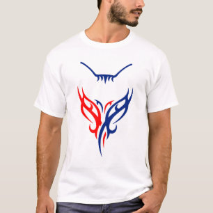 Tribales Katzen-Design - Rotes und blaues abstrakt T-Shirt