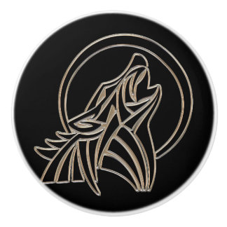 Tribales metallisches Heulwolf-Emblem Keramikknauf