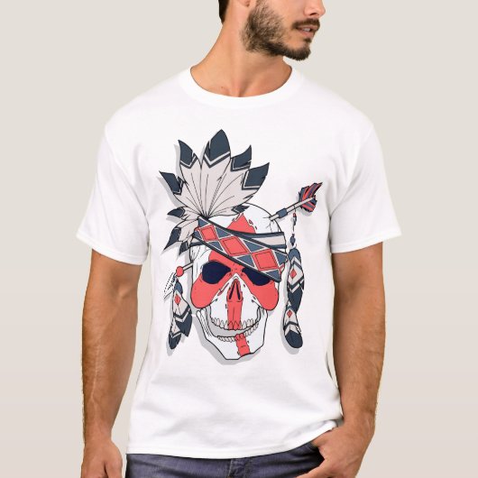 Tribales T-Shirt mit Feder-Schädel-Grafik (Vorderseite)