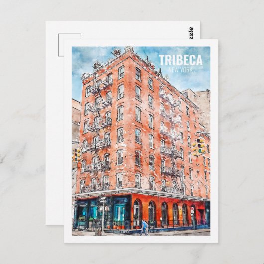 Tribeca New York Famous Travel Watercolor Sketch Postkarte (Vorne/Hinten)