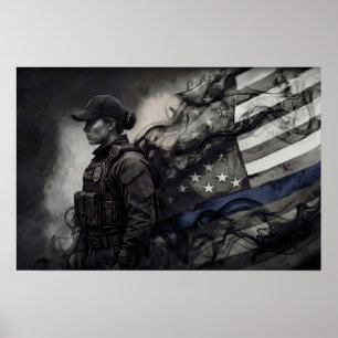 Tribut an weibliche Polizeikräfte Blue Line Amerik Poster