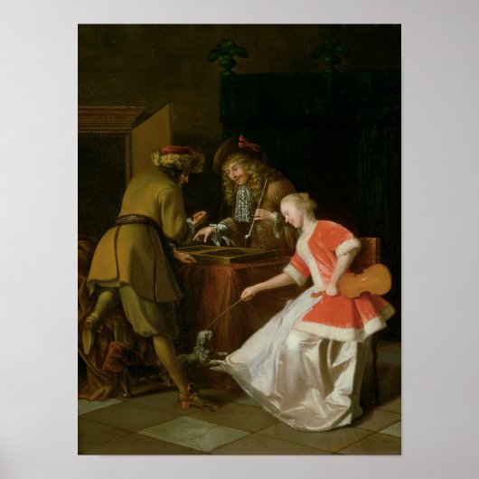 Tric-trac Players with a Lady and Her Dog Poster (Vorne)