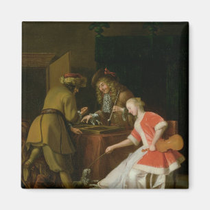 Tric-trac Spieler mit einer Dame und ihrem Hund Magnet