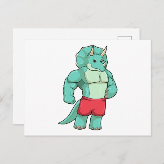 Triceratops als Bodybuilder an der Bodybuilding Postkarte (Vorne/Hinten)
