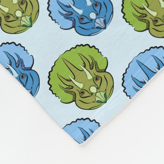 Triceratops Blau und Grün Niedlich Dinosaurier Mus Fleecedecke (Ecke)