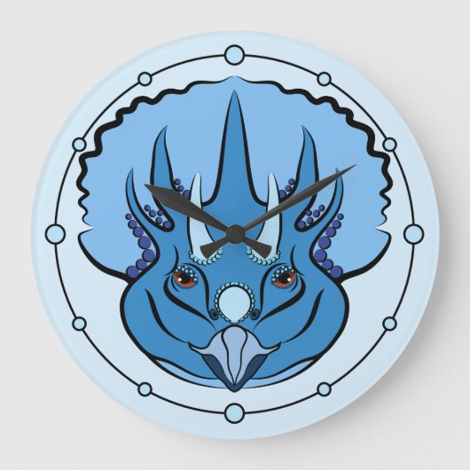 Triceratops Blue Niedlich Dinosaurier Große Wanduhr (Vorderseite)