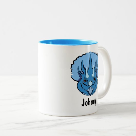 Triceratops Blue Niedlich Dinosaurier Personalisie Zweifarbige Tasse (VorderseiteRechts)