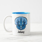 Triceratops Blue Niedlich Dinosaurier Personalisie Zweifarbige Tasse (Links)