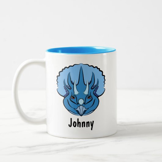 Triceratops Blue Niedlich Dinosaurier Personalisie Zweifarbige Tasse (Links)