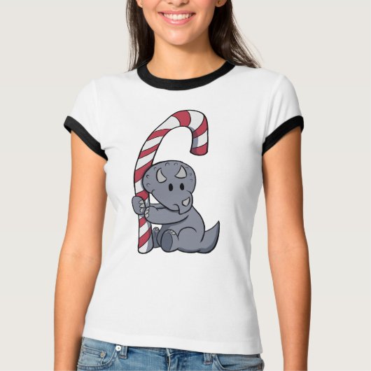 Triceratops Candy Cane T-Shirt (Vorderseite)