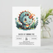 Triceratops Chic Dinosaur Boy Birthday Einladung (Stehend Vorderseite)