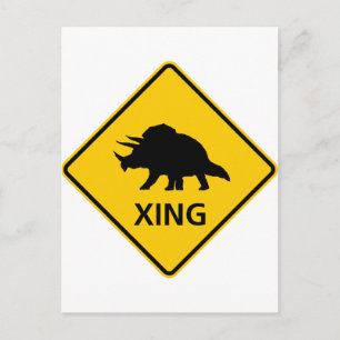 Triceratops Crossing Highway Sign Dinosaurier Postkarte