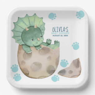 Triceratops Dinosaur Boy Baby Dusche Pappteller